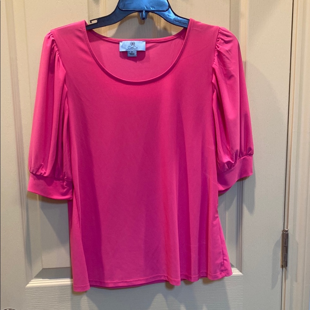 CeCe Pink Puff Sleeve Blouse with Fitted Relaxed Style